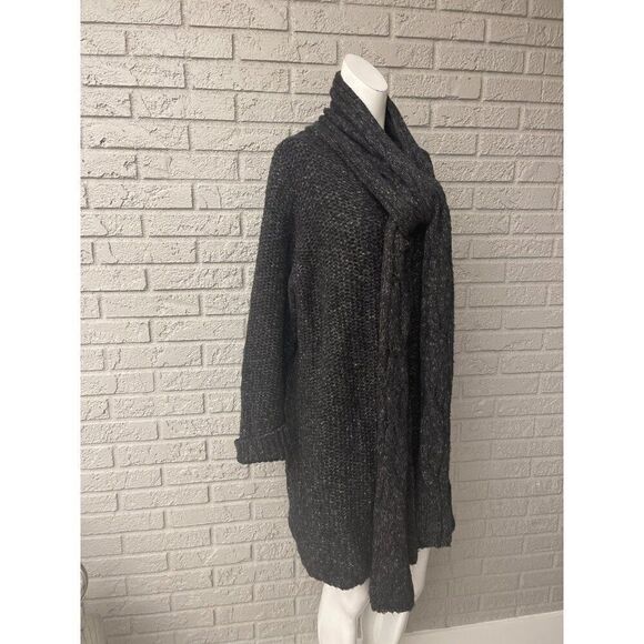 Lane Bryant Women Dark Gray Wool Blend Long Sleeve Long Scarf Sweater Cardigan S - Picture 5 of 9